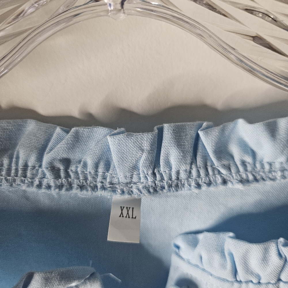 Womens Blouse XXL Light Blue Floral Embroidered Peasant Boho Cottagecore Festive - Picture 5 of 7